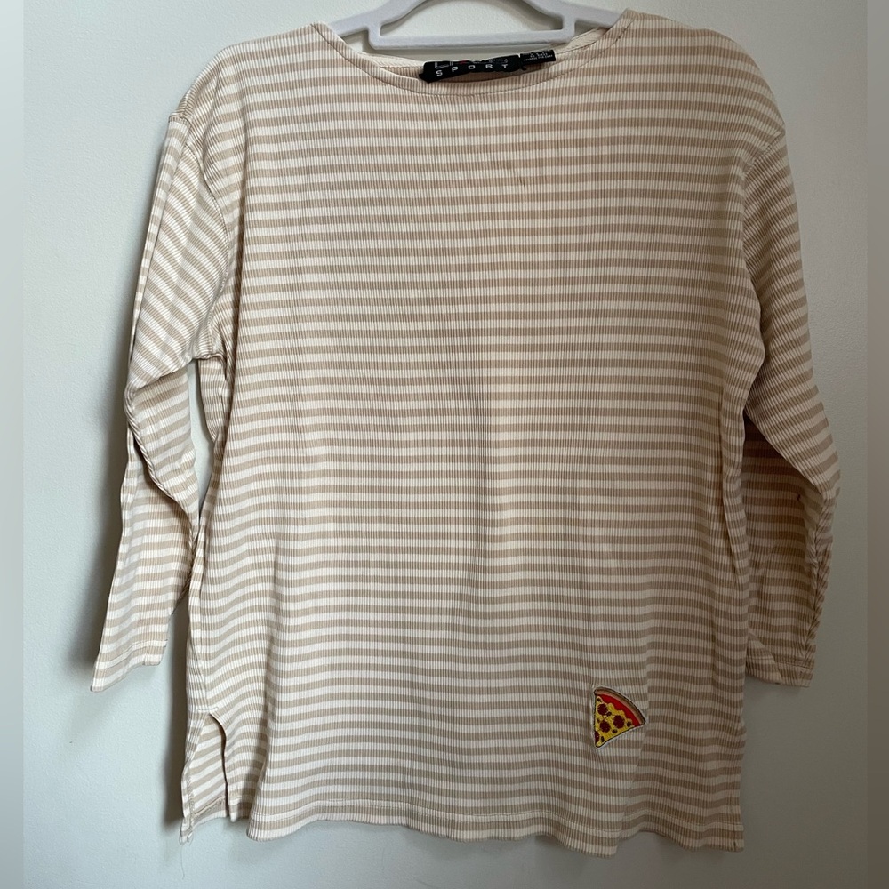 Chaus Beige Striped Long Sleeve Top